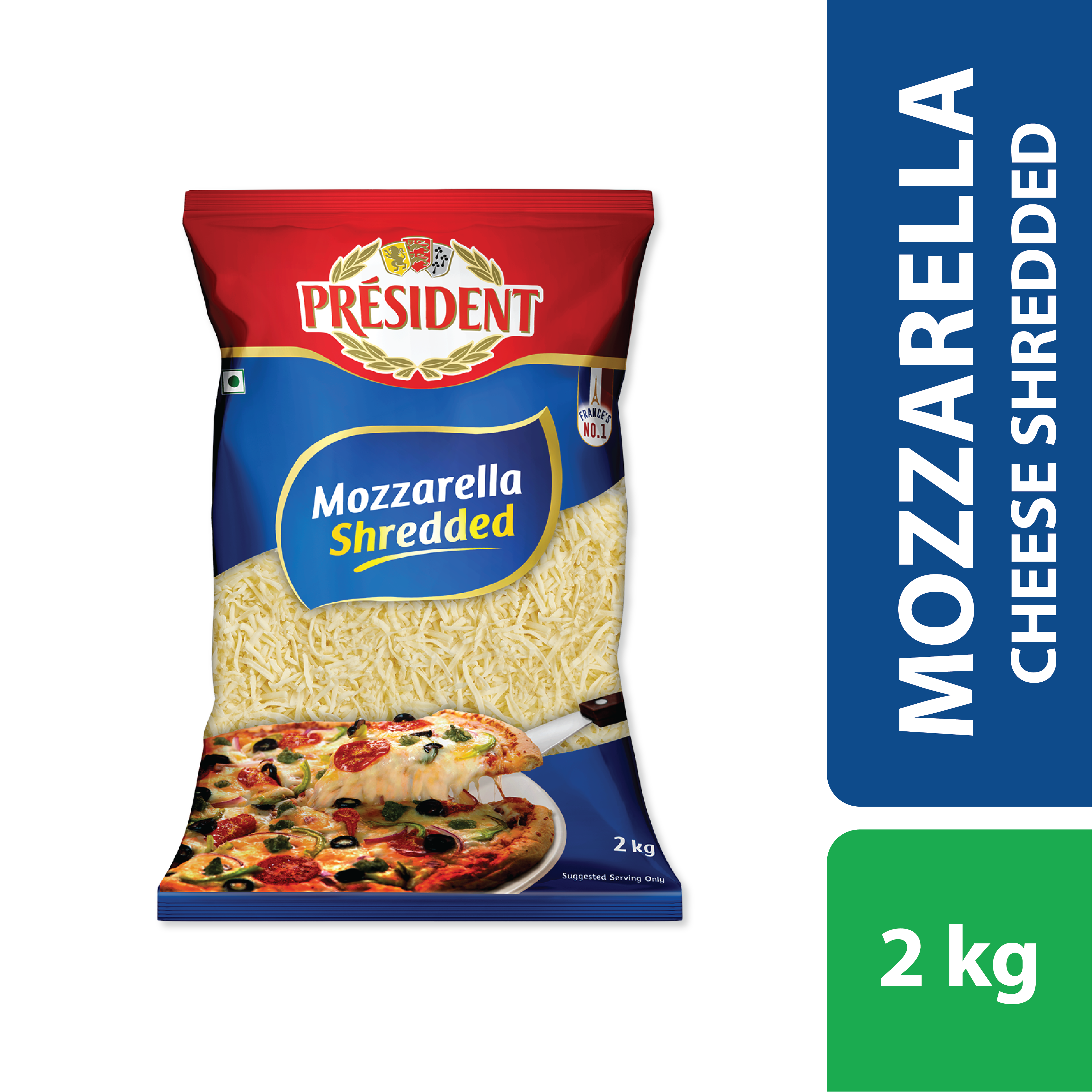 2 Kg Pack of President Diced Mozzarella Cheese President Shredded Mozzarella