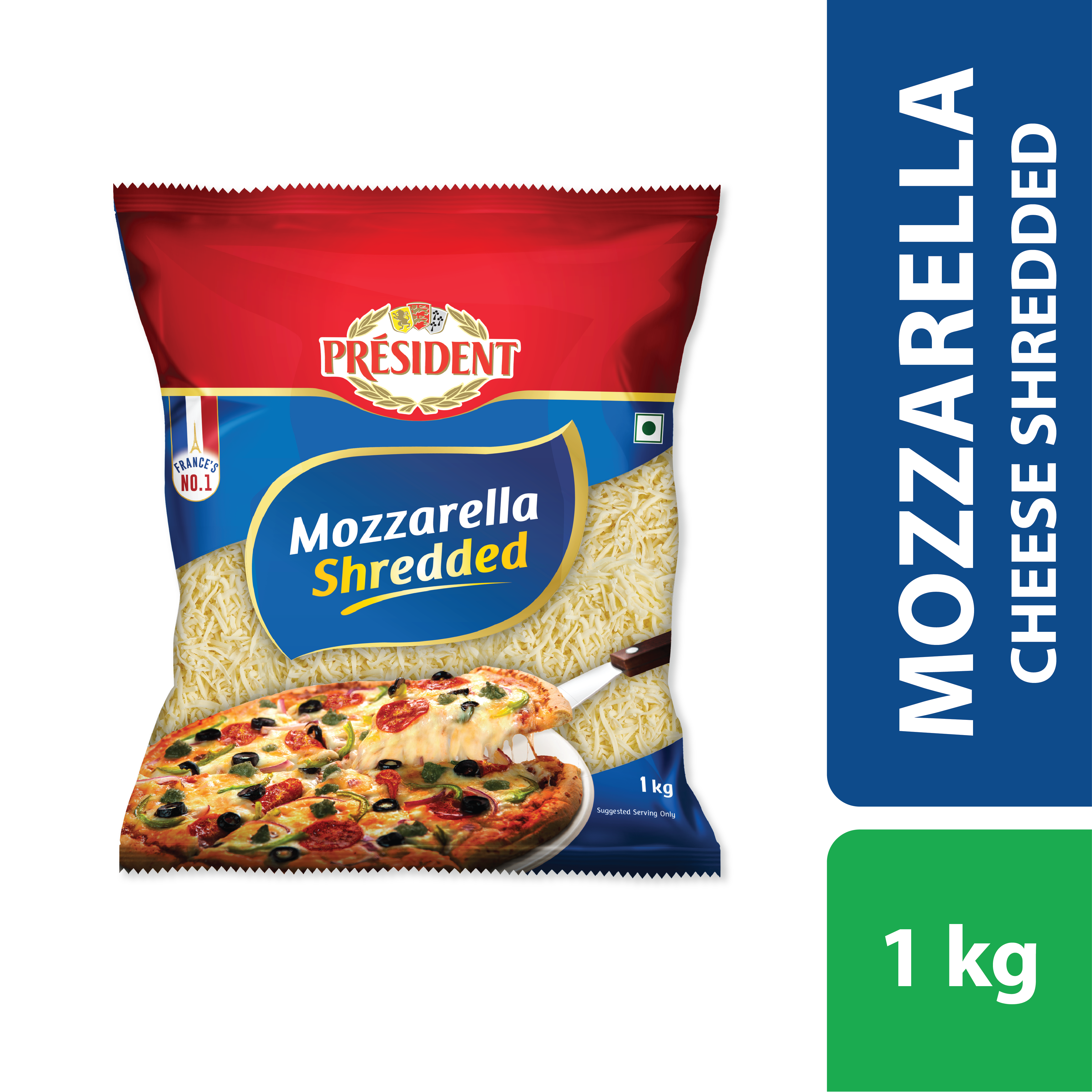 2 Kg Pack of President Diced Mozzarella Cheese President Shredded Mozzarella